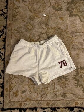 Brandy Melville Cream High Waist Fleece Shorts with Burgundy '76'